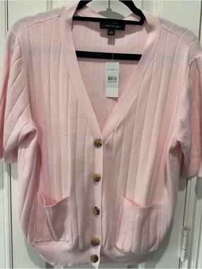 Ann Taylor Light Pink Ribbed Short-Sleeve Cardigan